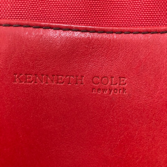 Vintage Kenneth Cole Red Leather & Canvas Large TOTE BAG - Picture 4 of 6